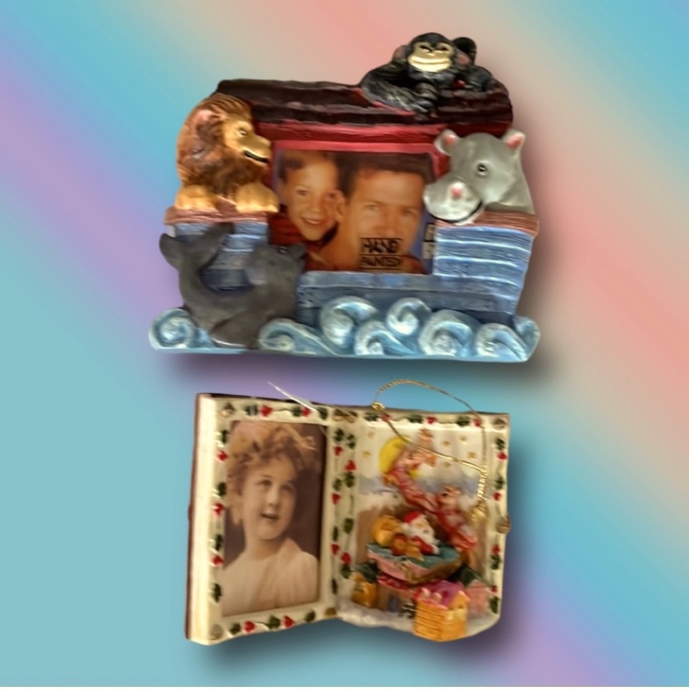 Vintage Noah's Ark and Santa Picture Frames